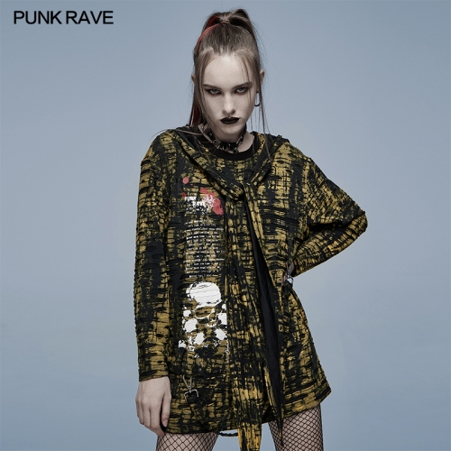 Gothic loose Print Long Sleeve T-Shirt WT-710TCF-BK-YE