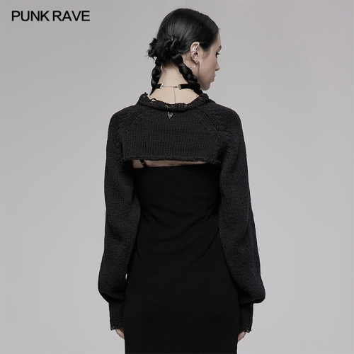 Ragged Hole Hollow Out Long Sleeve Wool Knitted Bolero OGM-011KMF