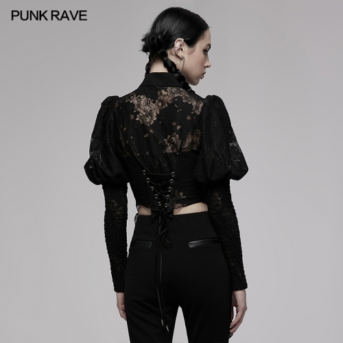 Pointed Hem Princess Sleeve Tie Rope Lace Shirt OPY-658CCF