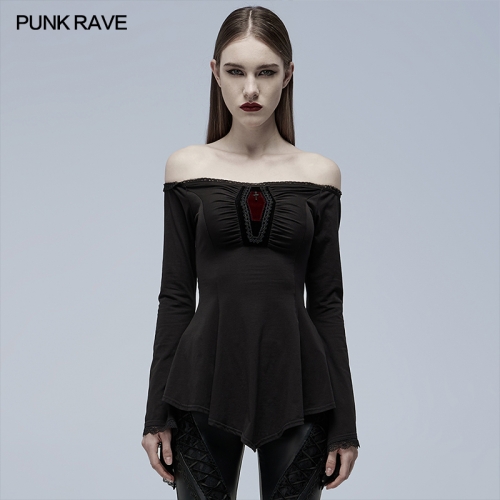 Gothic slash neck A line long sleeve T-shirt WT-691TCF