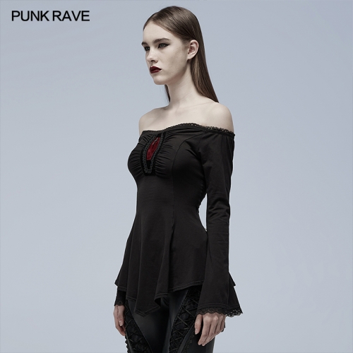 Gothic slash neck A line long sleeve T-shirt WT-691TCF