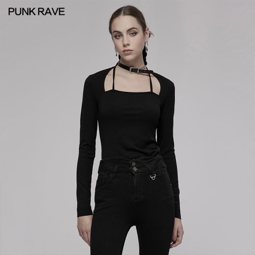 Fake Two-Piece Long Sleeve T-Shirt With Choker OGT-081TCF