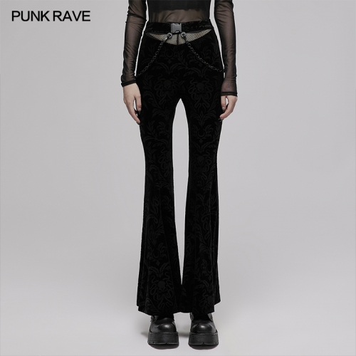 Chinese Style Dark Pattern Printed Velvet Flared Pants OPK-476XCF