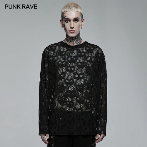 Punk Daily Wear Skull Mesh Long Sleeve T-shirt WT-717CCM