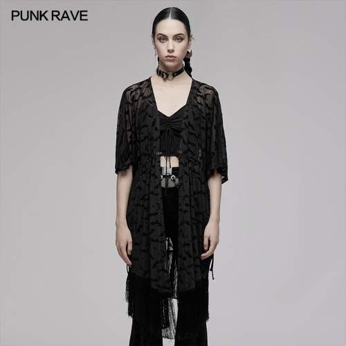 Punk Rave Chinese Style Tassel Bat Moon Flocking Coat OPY-656DPF