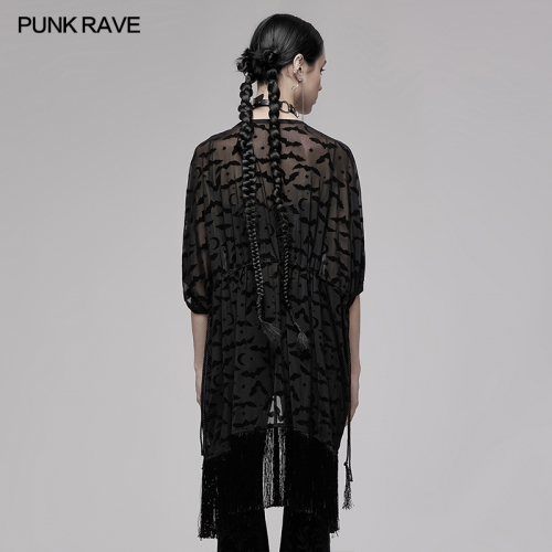 Punk Rave Chinese Style Tassel Bat Moon Flocking Coat OPY-656DPF