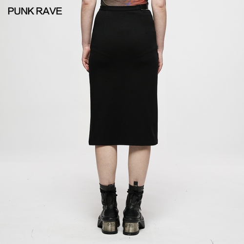 Dark Minimalist Chain-Embellished Long Skirt WGQ-001BQF