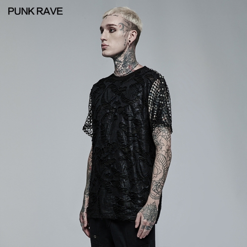 Goth Daily Wear Knited Broken Holes Short Sleeve T-shirt WT-703TDM