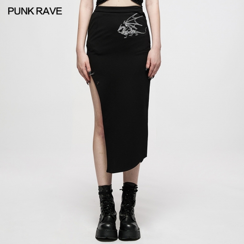 Dark Chinese Style Keel Embroidered Asymmetric Long Skirt OQ-011DQF