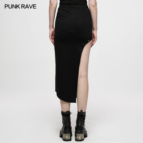Dark Chinese Style Keel Embroidered Asymmetric Long Skirt OQ-011DQF
