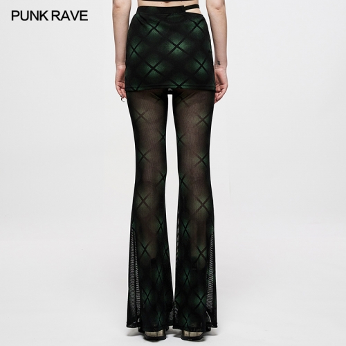 Dark Plaid Perspective Flare Pant Skirt OK-001XCF