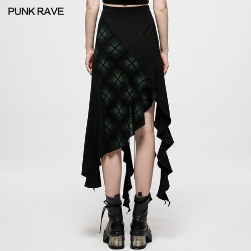 Dark Irregular Ruffles Tassel Plaid Contrast Long Skirt OQ-004DQF