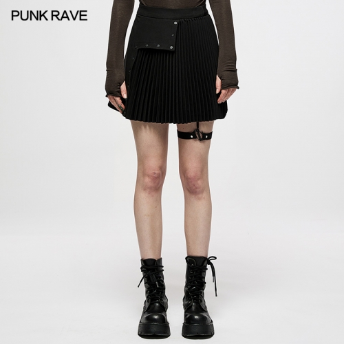 Dark Punk Pleated Asymmetric Skirt OQ-005BQF