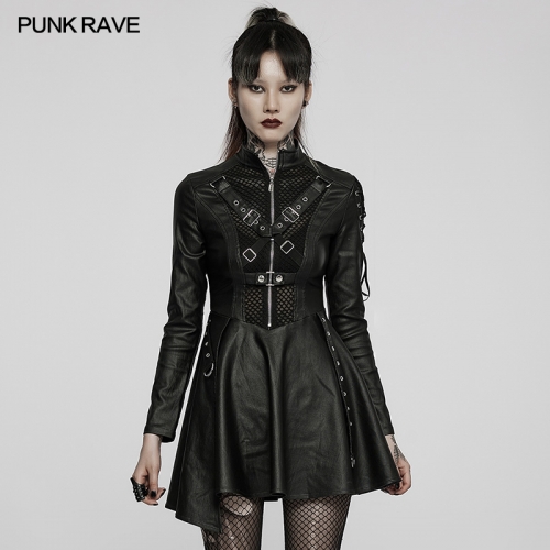 Faux Leather Sexy Long Sleeve Dress WQ-582LQF