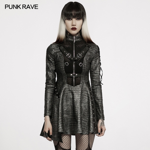 Faux Leather Sexy Long Sleeve Dress WQ-582DQF