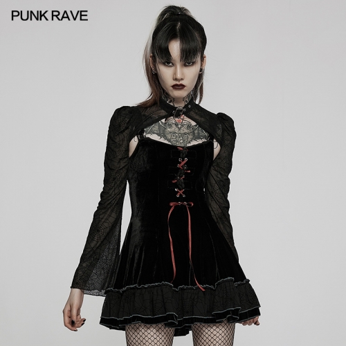 Punk Rave WQ-569BQF Gothic Playful Red Plaid Webbing Waist Circumference Two Piece Girls Dress