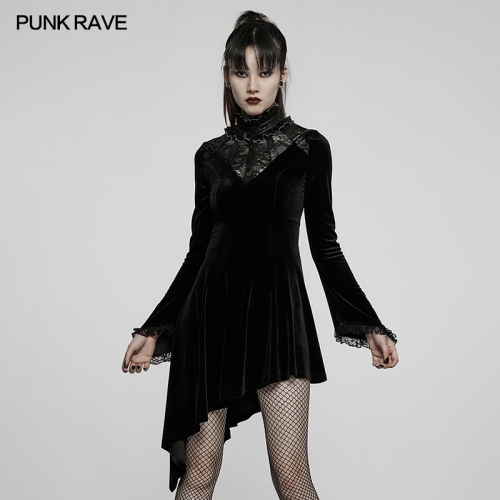 Punk Rave WQ-584LQF Gothic Asymmetric Comfortable Elegant Velvet Lace Dress