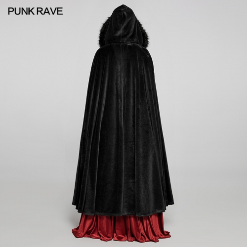 Goth Faux Rabbit Fur Long Cloak WY-1423DPF