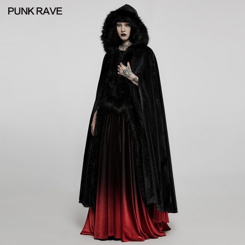 Goth Faux Rabbit Fur Long Cloak WY-1423DPF