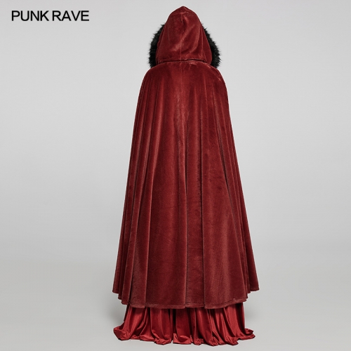 Goth Faux Rabbit Fur Long Cloak WY-1423DPF