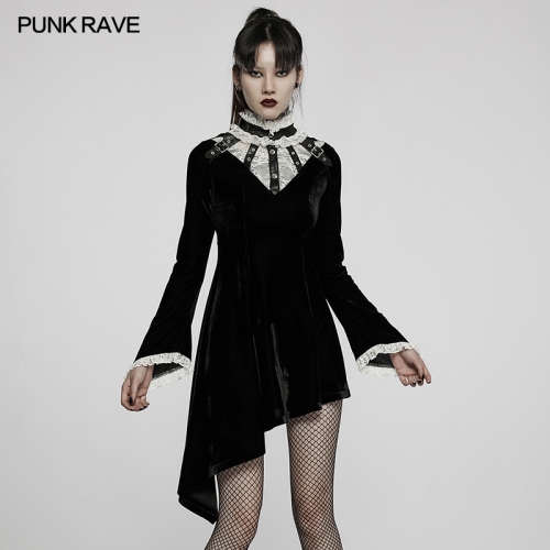 Gothic Dark Asymmetric Velvet Dress WQ-584LQF