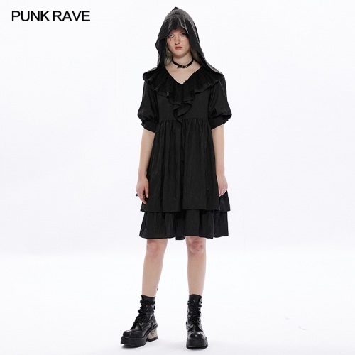 Dark Witch Lovely Ruffle Collar Loose Black Dress
