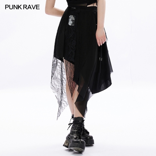 Dark Layered High Waist Chiffon Lace Irregular Half Skirt OPQ-1240BQF