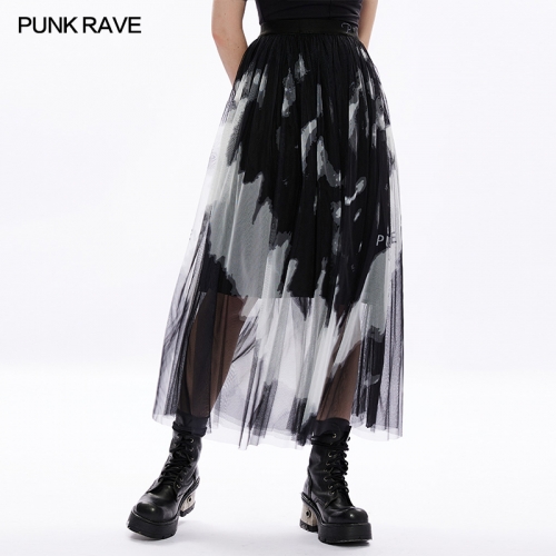 Chinese Style Ink Paiting Tie Dye Hlaf Gauze Skirt OPQ-1288BQF