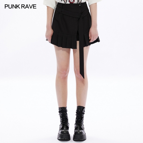 Ladies Daily Life Black Cool Girl Pleated Skirt-Pant OPQ-1286BQF
