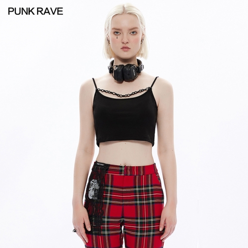 Punk Loose Knit Camisole Women Summer Dark Black Vest OPT-778DDF