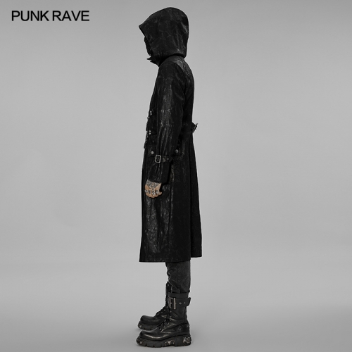 Men Autumn Winter Dark Black Punk Printing Long Overcoat