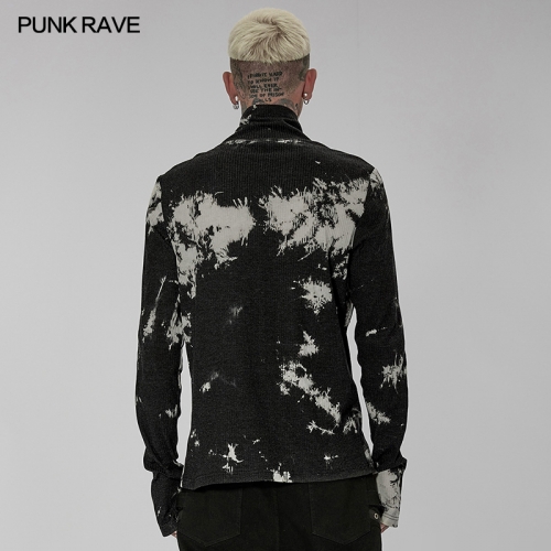 Men Autumn Winter Punk Tie-Dyed Pullover Turtlenecks Long Sleeve T-Shirt WT-734TCM