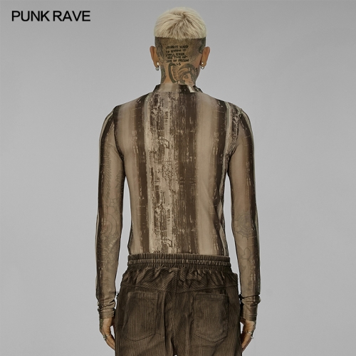Men Wasted Earth Style Tight Tie Dyed Gauze See Through T-Shirt WT-751TCM