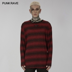 Men Punk Multi Color Daily Simple And Loose Stripe Black-Red Knitted Sweater WT-735TCM