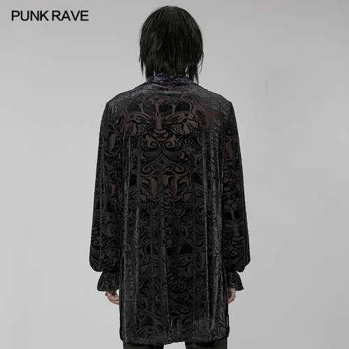 Men Autumn Winter Dark Goth Medium Length Velvet Printing Shirt WY-1416ZCM