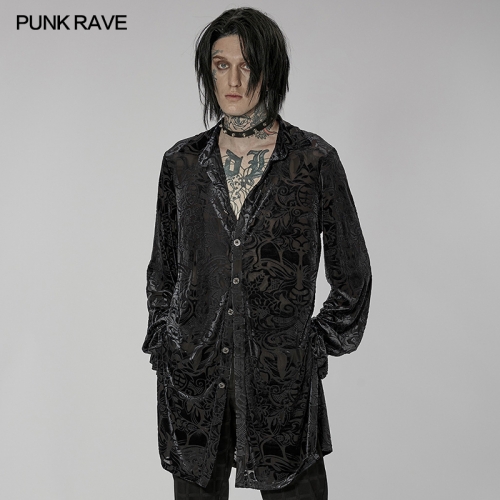 Men Autumn Winter Dark Goth Medium Length Velvet Printing Shirt WY-1416ZCM