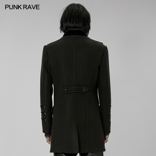 Men Winter Goth Black Elastic Thickened Knitted Faux Wool Coat WY-1442XCM