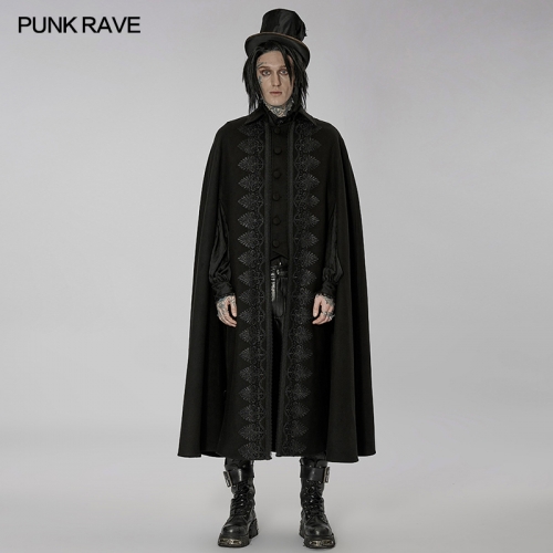 Dark Night Messenger Men Goth Faux Wool Gorgeous Lace Long Cloak WY-1411DPM