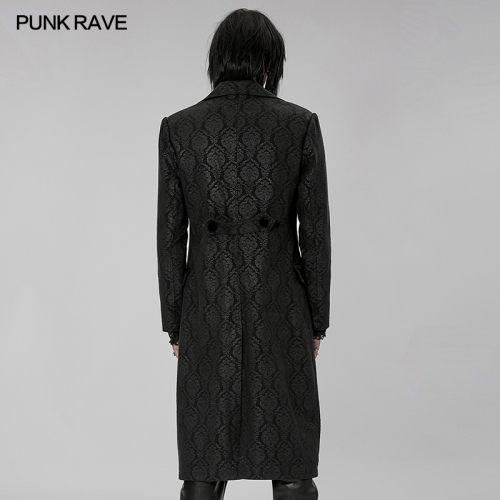 Men Winter Dark Black Goth Exquisite Print Medium Length Coat WY-1430XCM
