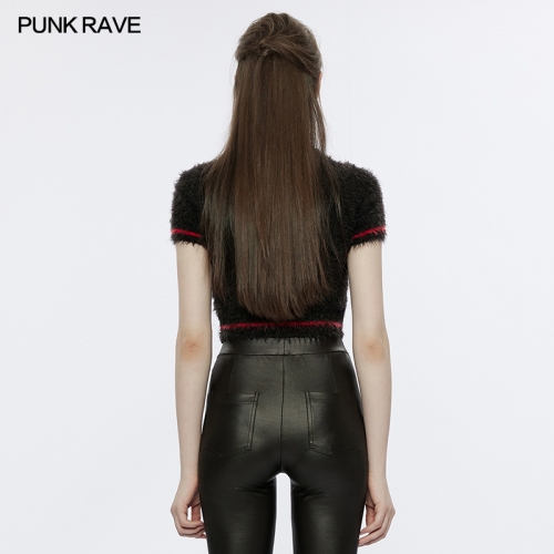 Punk Rave OM-002TMF Cherry Skull Sexy Short Embroidered With Detachable Sleeve Cute Sweater