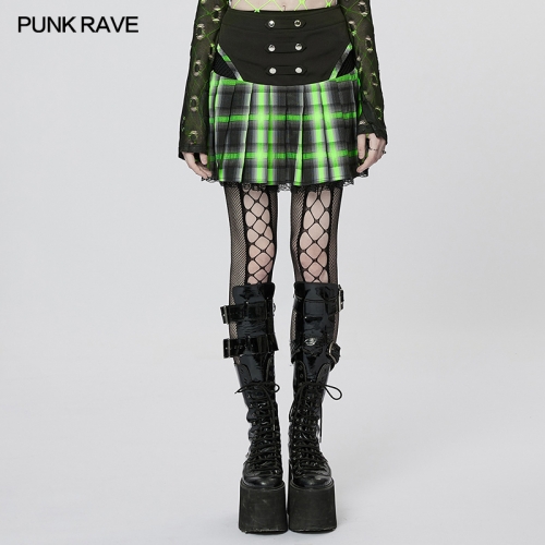 Punk Sweet Cool Girl School Style Sexy Lace Pleated Plaid Mini Skirt WQ-612BQF