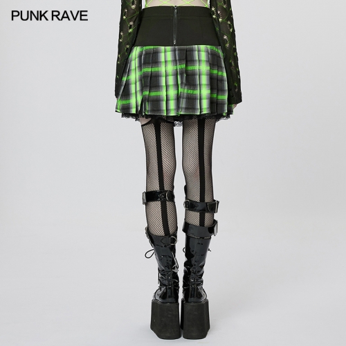 Punk Sweet Cool Girl School Style Sexy Lace Pleated Plaid Mini Skirt WQ-612BQF