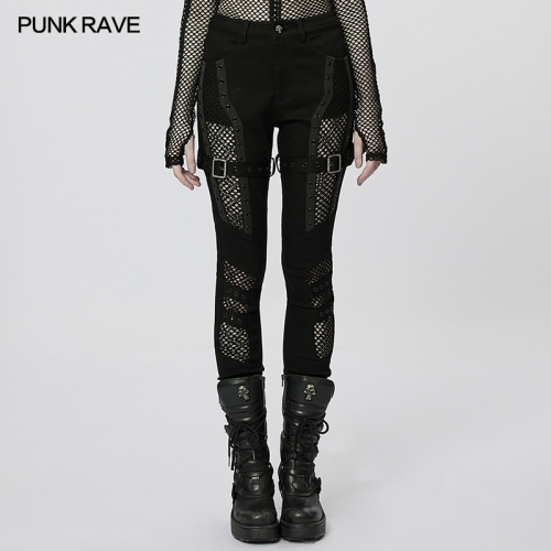 Punk Rock Street Style Sexy Mesh Hollow Out Tight Denim Pants WK-538DQF