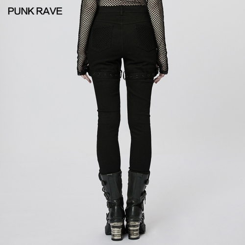 Punk Rock Street Style Sexy Mesh Hollow Out Tight Denim Pants WK-538DQF