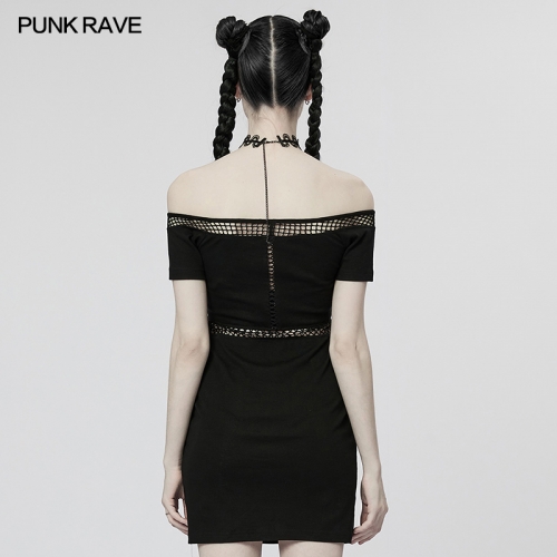 Punk Sexy Off-Shoulder Mesh Perspective Dress Club Sexy Tight Wrap Skirt