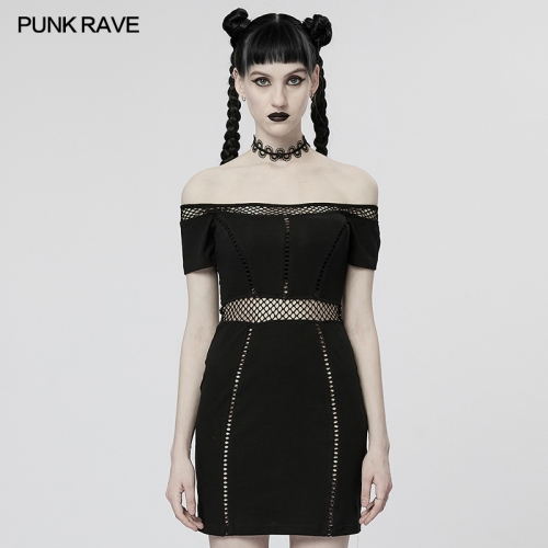Punk Sexy Off-Shoulder Mesh Perspective Dress Club Sexy Tight Wrap Skirt