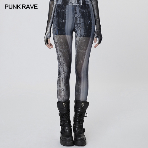 The Post-Apocalyptic Techwear Printing Mesh Tight Leggings WK-536DDF