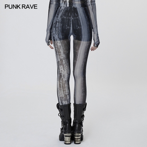 The Post-Apocalyptic Techwear Printing Mesh Tight Leggings WK-536DDF