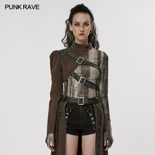 Steampunk One Shoulder Jacket Crop Tops West Cowboy Denim Jacket WY-952DQF