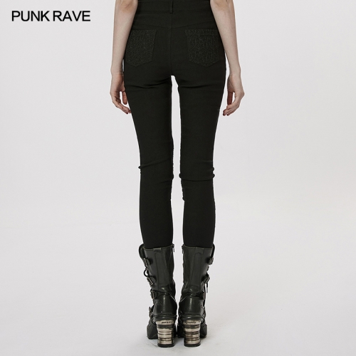 WK-544XCF Elastic And Comfortable Tight Fit Goth Mesh Hollow-Out Slim Tight Leggings